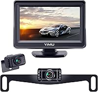 YIMU K4302 Backup Camera System: Plug & Play License Plate Reverse Cam, 150° HD Night Vision, IP69K Waterproof, Dual Brackets for Cars Trucks RVs
