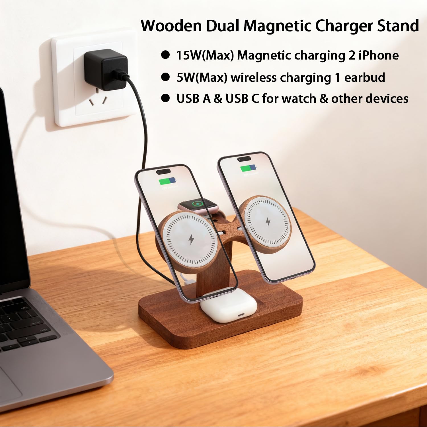dual Phone Charging Station with iwatch Charger