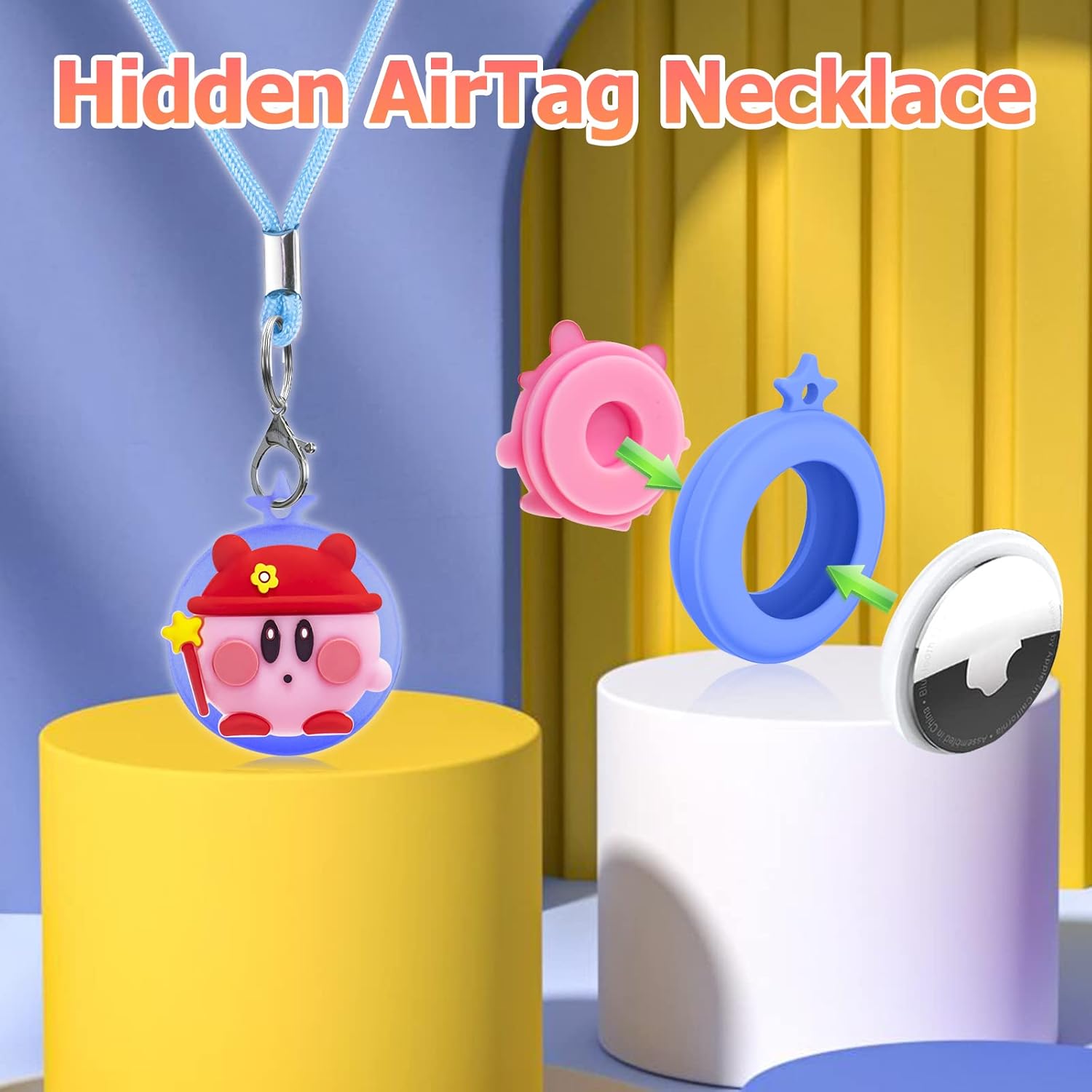 airtag necklace air tag holder airtags hidden case adjustable stopper nylon silicone protective cover accessories for boys green blue