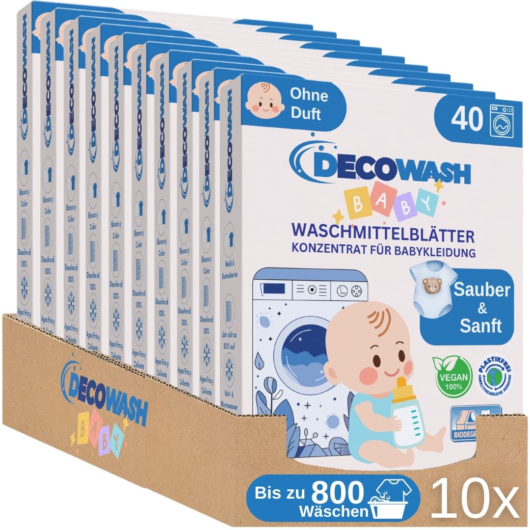 Waschmittelblätter für Babykleidung (bis zu 800 Wäschen) – Duftfrei, Hypoallergen & Ökologisch | Tiefenreinigung für empfindliche Haut | Biologisch abbaubar, vegan & plastikfrei – Babywaschmittel