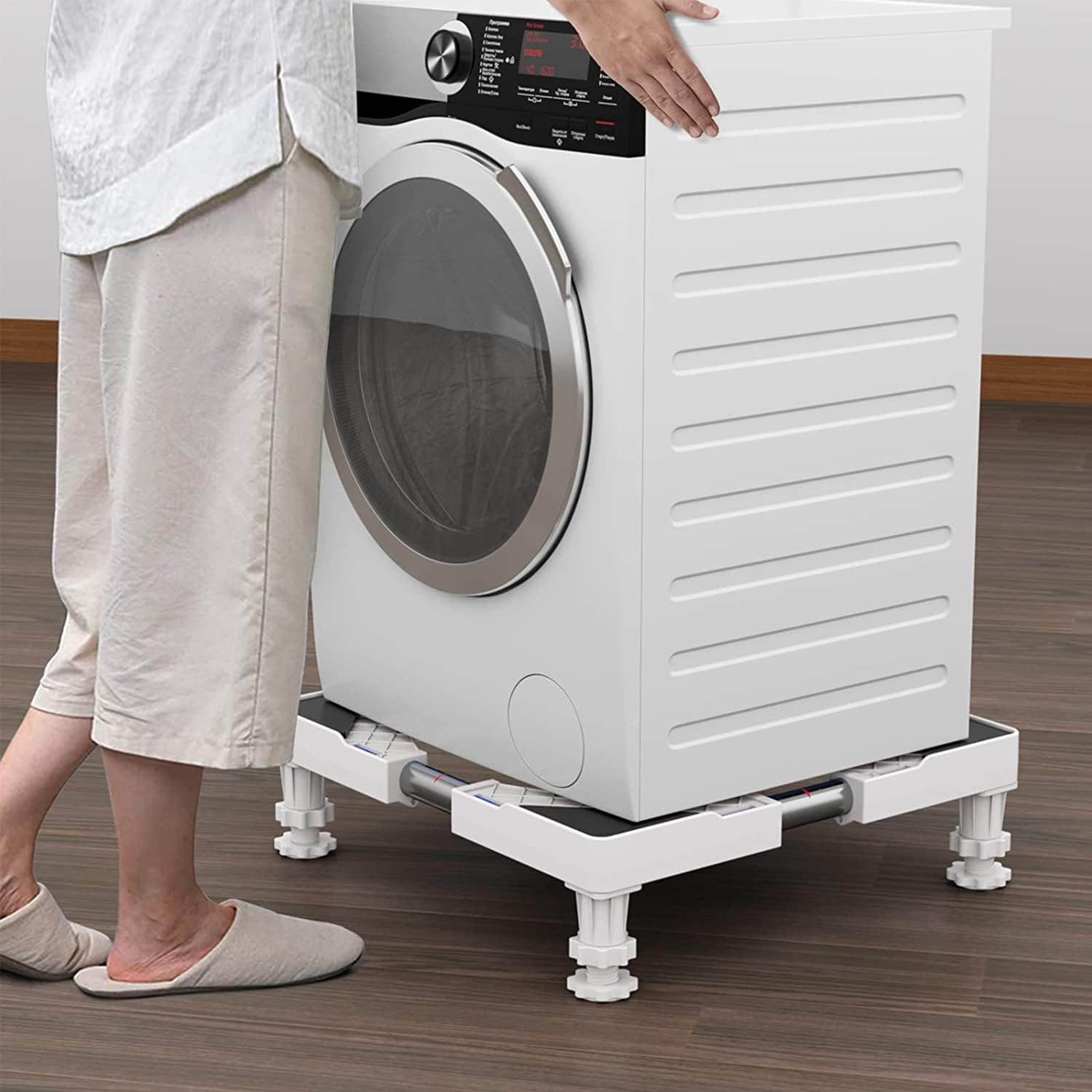 DEWEL Soporte para lavadora, podio para lavadora y secadora, adecuado para frigoríficos, lavadoras, congeladores, armarios y electrodomésticos estáticos (ancho ajustable de 46 a 65 cm)
