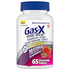 Gas-X Total Relief Chewable Tablets with Maximum Strength Gas Relief Simethicone 250 mg and Heartburn Relief Calcium Carbonate 750 mg, Bloating Relief, Mixed Berries - 65 Count