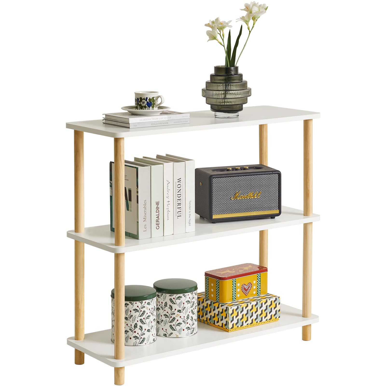 3-Tier Wooden Open Bookcase - Modern Freestanding Bookshelf Storage Organizer,Multifunctional Display Stand for Bedroom, Living Room and Home Office, Storage Cabinet,White WBC003W