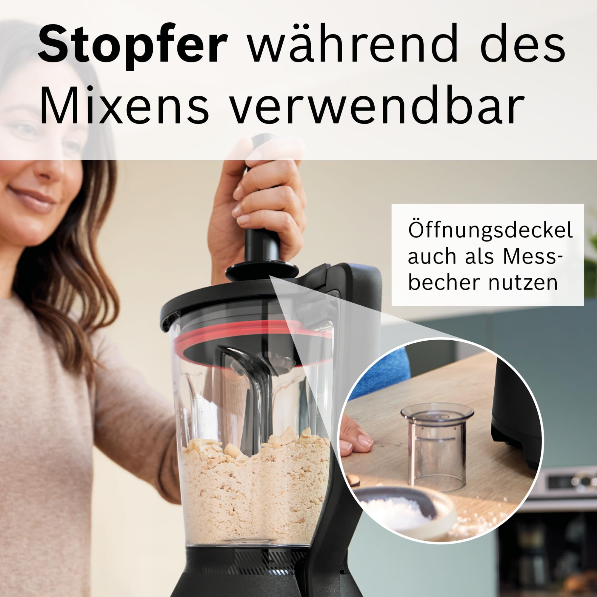 Bosch Mixer MUZS6MX, Zubehör passend für Küchenmaschine Serie 6, Smoothie Maker, Glas, 1,5l, hitzebeständig, kältebeständig, spülmaschinenfest, mit Stopfer