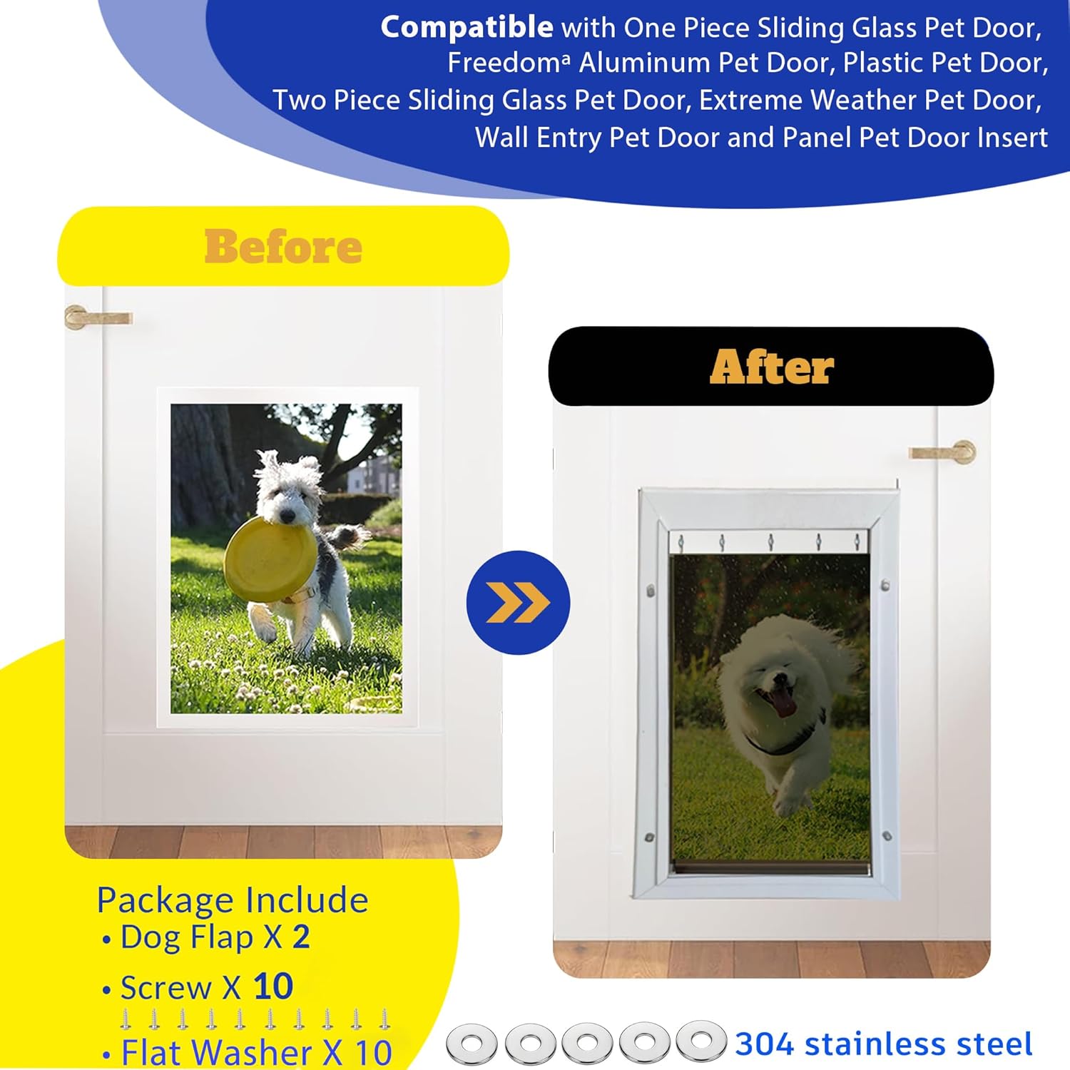 2 pack large dog door replacement flaps with screws & washers, compatible with petsafe freedom doggie doors pac11-11039 10 1/8" x 16 7/8" weather resistant flexible (without bracket-smoky translucent) without bracket-smoky translucent large pac11-11039 2