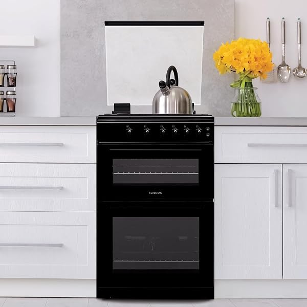 Statesman GDL60B Double Oven Gas Cooker with Glass Lid & Closed Door Grilling, 4 Gas Burners, 60cm Wide, Black - 3
