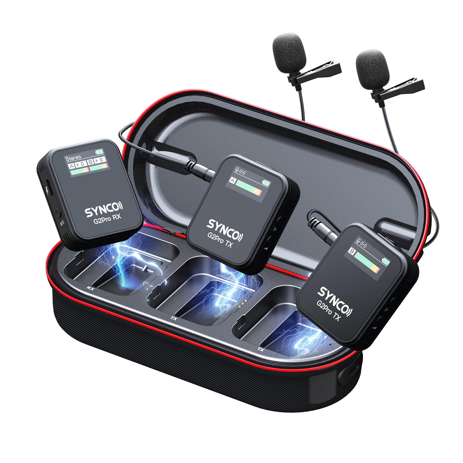 SYNCO Wireless Lavalier Mikrofon, G2(A2) Pro 2.4G Dual Ansteckmikrofon 200m 8H für Online Klasse Vlog Live Stream YouTube für Kamera Smartphone Tablet, Wireless-Lavalier-Mikrofon-Dual-Channel