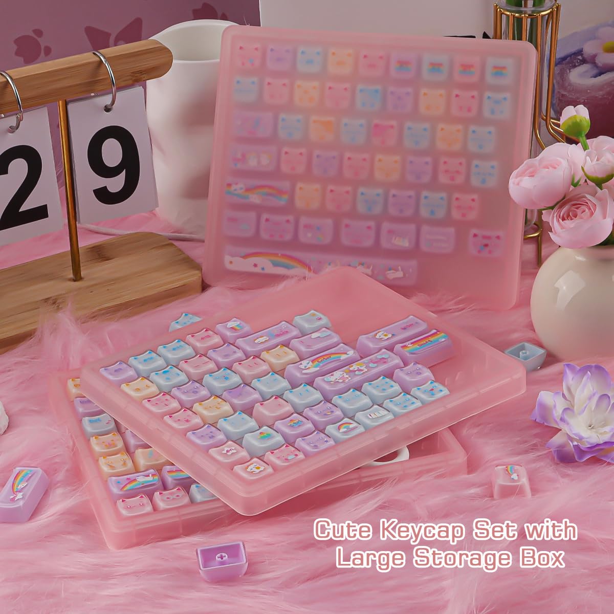 Crystal Jelly Cat Keycaps, 131 klawiszy Double Shot Translucent Cute Keycaps, Mao Profile Custom Keycap for Cherry Gateron MX Switches Mechanical Keyboard