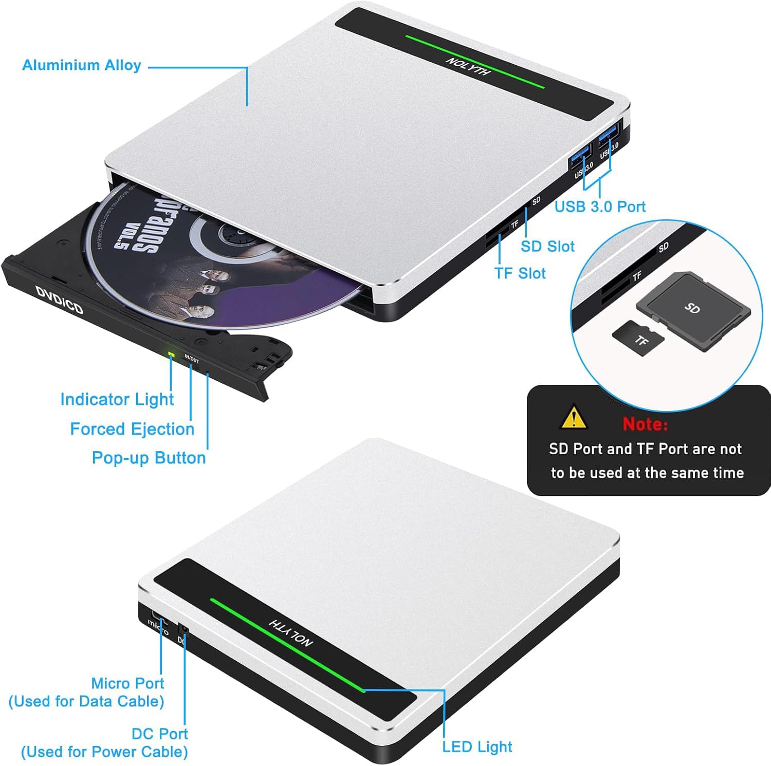 Amazon.co.jp: NOLYTH 外付けCD/DVDドライブ USB 3.0 & Type-C DVD