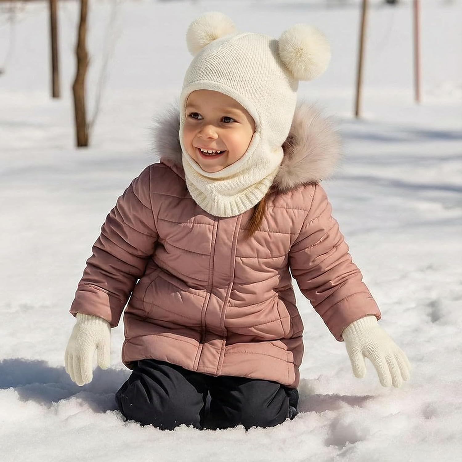 HONGTEYA Toddler Winter Hat Scarf Glove Set, Unisex Baby Kids Velvet Lined Knitted Hat with Neck Warmer for Cold Weather - Image 2