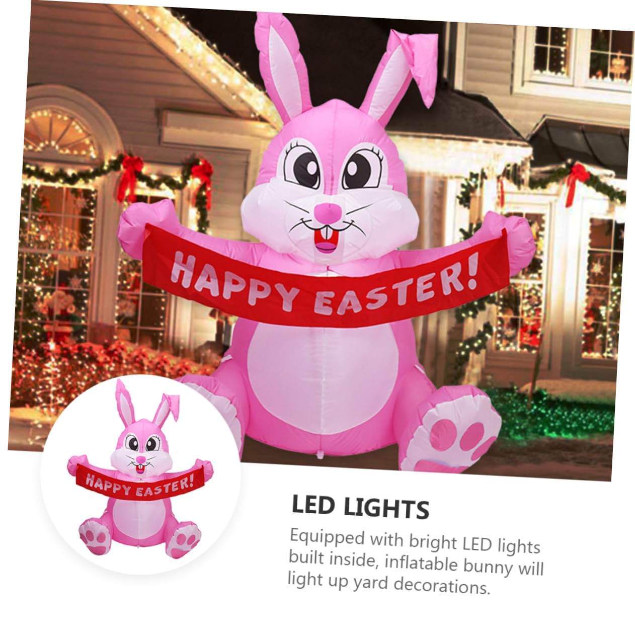 Kisangel Gonflable Lapin Accessoires De Fête De Pâques Décor Extérieur De Lapin De Pâques Décoration Extérieure De Pâques Fournitures De Fête De Pâques Lapin Gonflable Polyester Rose