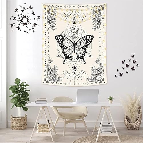 Vista 2 de Lunerfex Tapiz de mariposa estilo bohemio pequeño, tapiz de tarot, fase lunar, estético, para colgar en la pared, para dormitorio y sala de estar