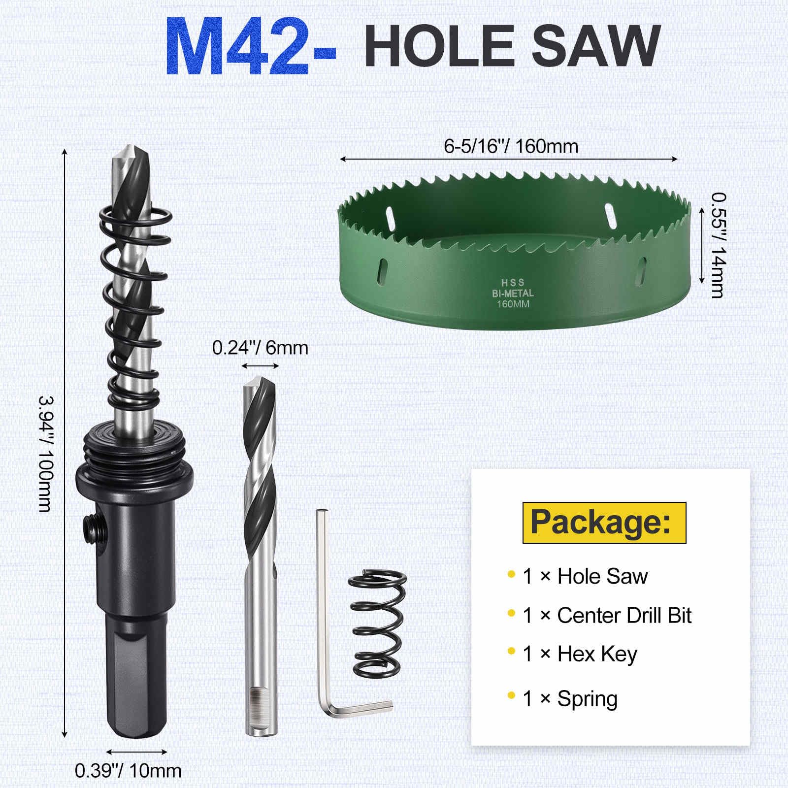 DTGN 6-5/16" Bi-Metal Hole Saw M42 HSS - 160mm Hole Cutter - Good for Thick Stainless Steel/Alloy/Aluminium/Brass/Copper - Green - Image 2