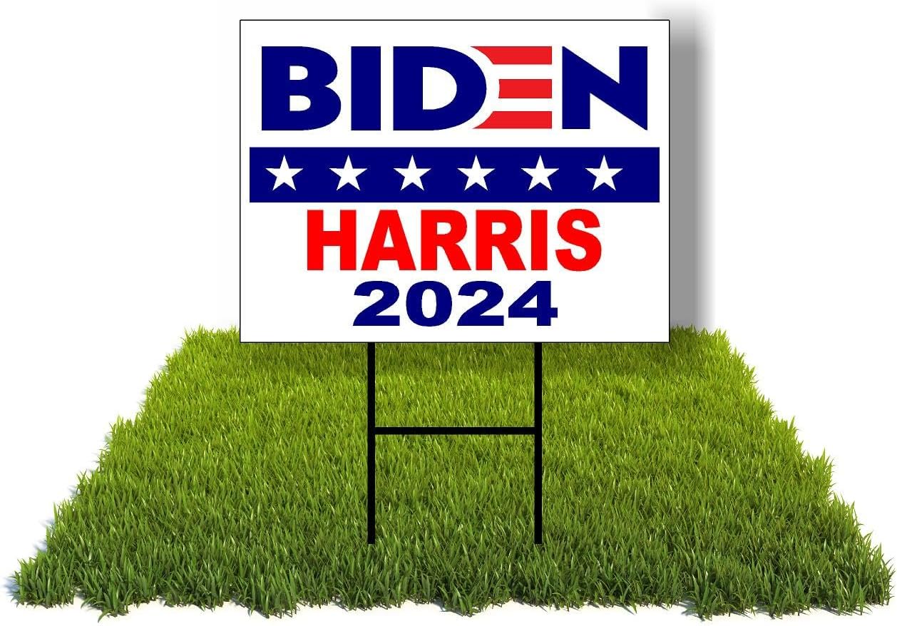 Eco BIDEN HARRIS 2024 JOE KAMALA BIDEN star 5 Double Sided 12x16 in Yard Road Sign w/Stand