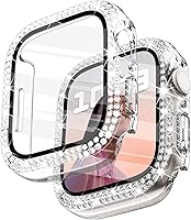 Vista 23 de Surace - Carcasa compatible con Apple Watch de 1.65 pulgadas con protector de pantalla de cristal templado, diseño brillante con 300 diamantes