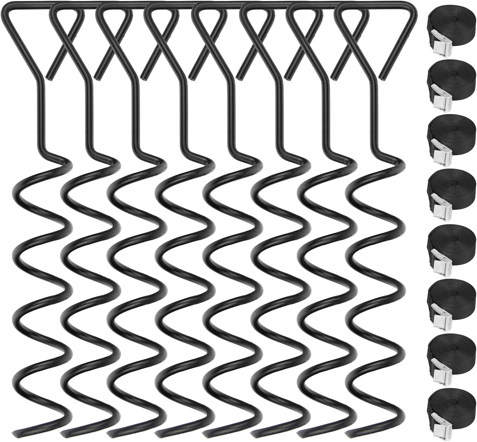Trampoline Stake Anchor Corkscrew Shape Steel Stakes Anchor Kit Spiral Ground Anchors Trampoline Part 8 Pack (Black)