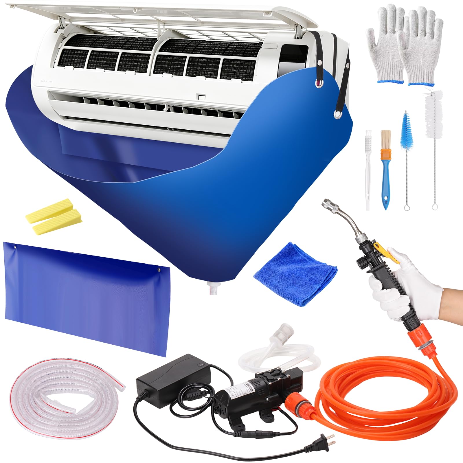 SOUTH SILK Large Ac Cleaning Bag with Wall Protection Cloth, 13Pcs Minisplit Cleaning Kit, Split Ac Cleaning Kit with Strong Washing Tool for Fast and