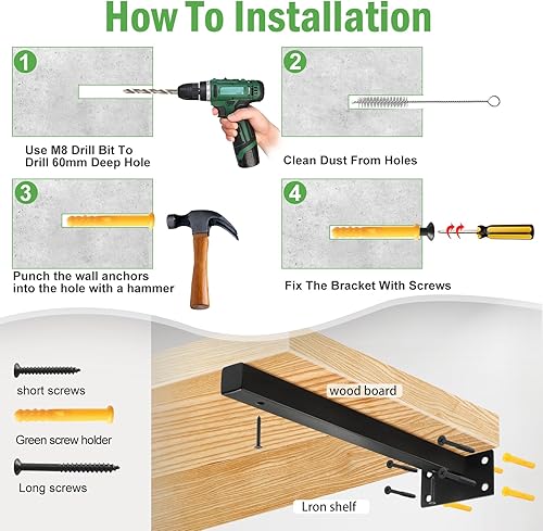Miniatura 5 de Soportes de estante flotantes de 14 pulgadas resistentes, soportes de estantería cuadrados, soportes flotantes de metal, soportes de montaje en