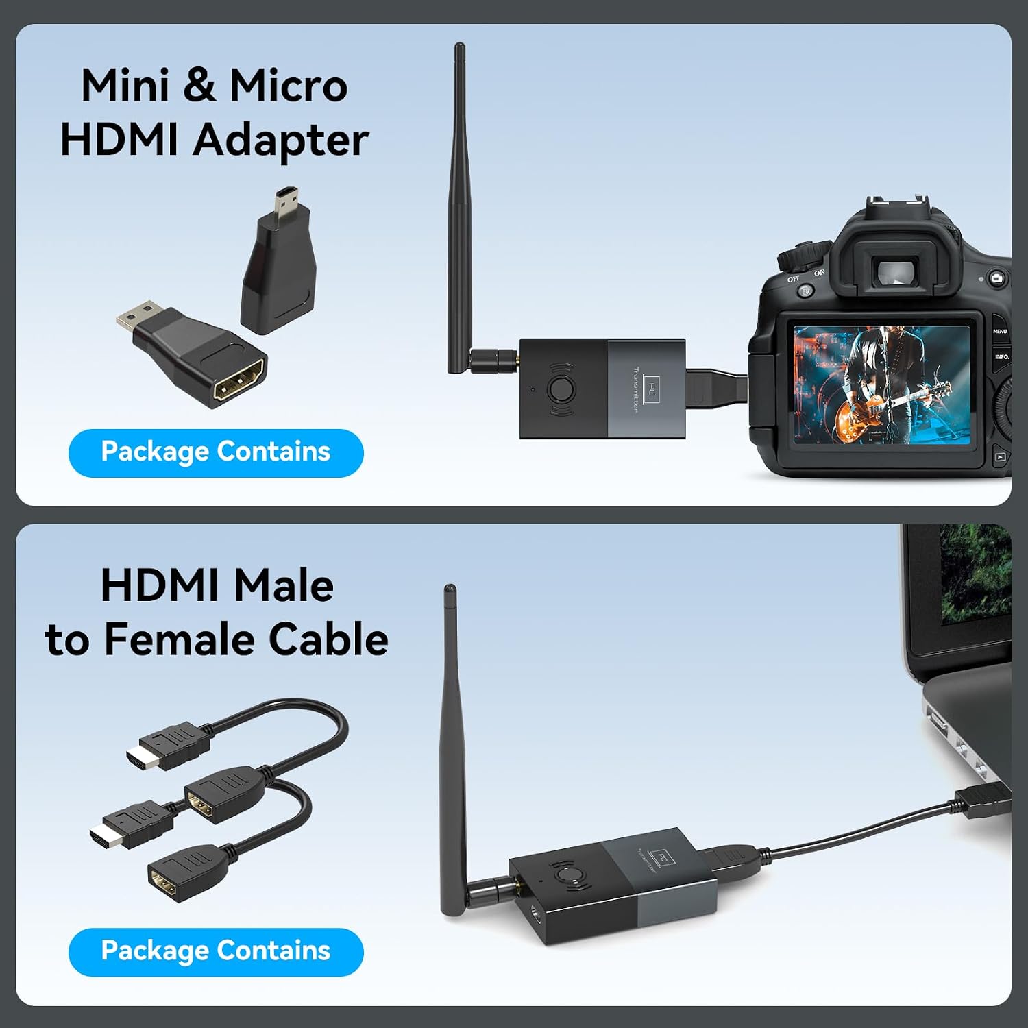 Wireless HDMI Transmitter and Receiver, 330FT/100M Wireless HDMI Extender for 4K Decode Input 1080P@60Hz Output, Plug&Play Portable 2.4G+5.8G for Video and Audio to Monitor from PC/Projector/TV Box