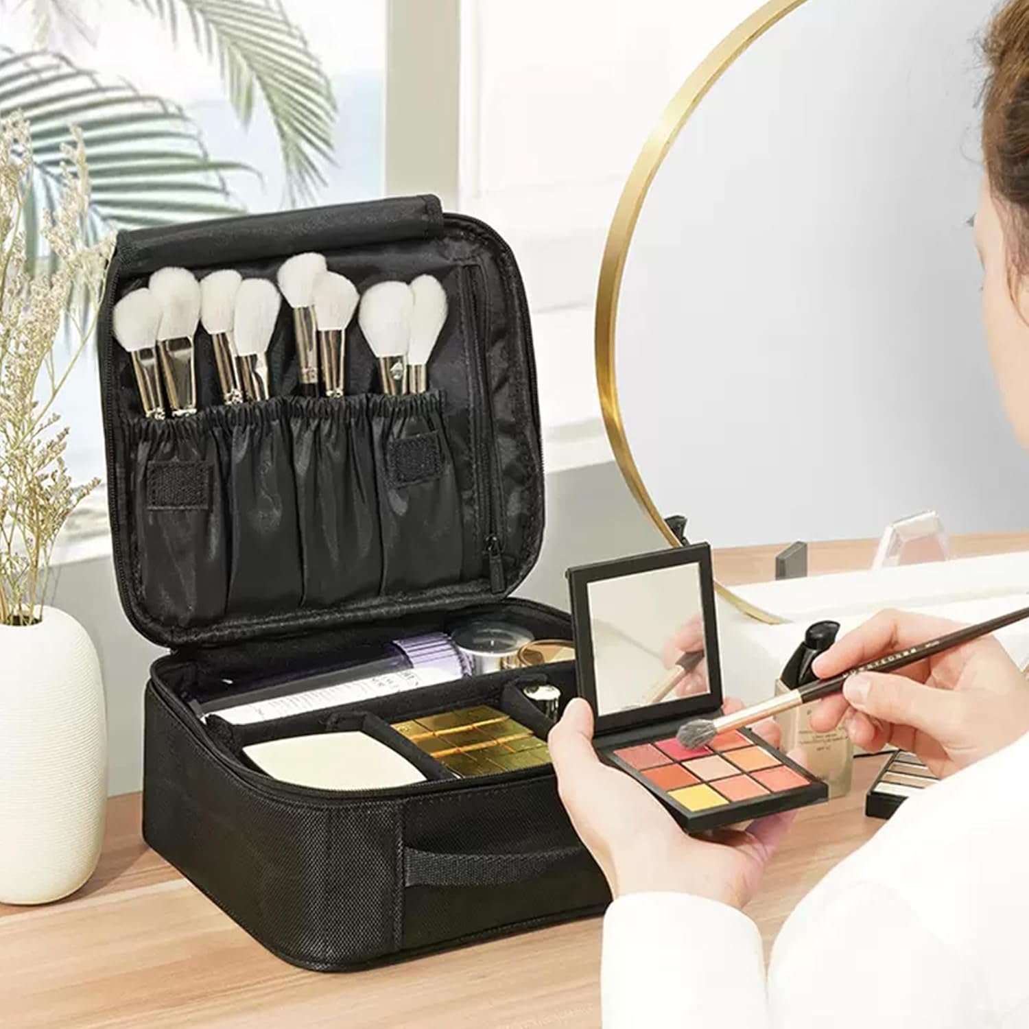 ROWNYEONトラベルメイクアップバッグ - 大容量ポータブル防水オーガナイザー、女性用、オックスフォードファブリックコスメティッ