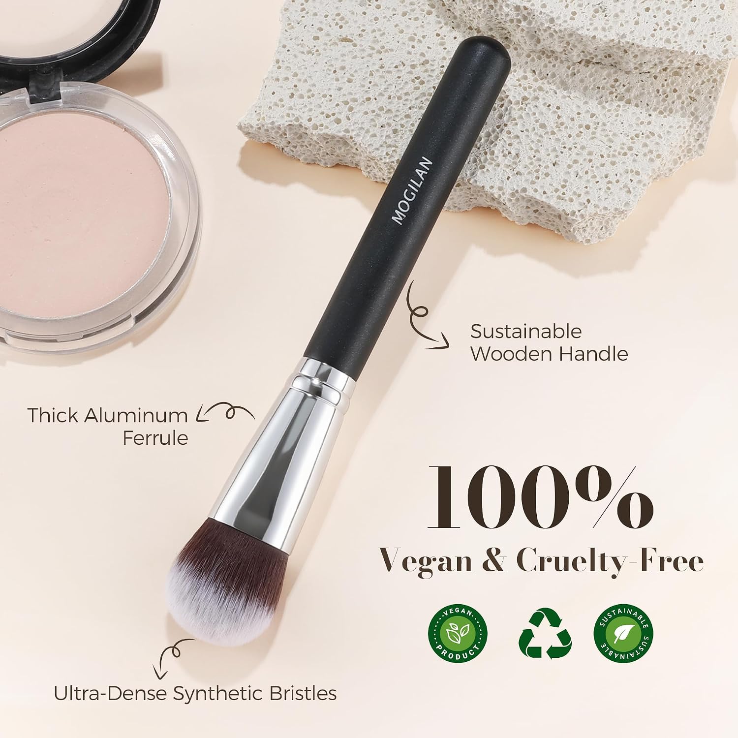 Foundation Brush for Liquid Makeup Dense Makeup Brush for Liquid Cream Powder Foundation,Bronzer,Contour,Blush Blending Buffing Vegan Face Brush 200, Black