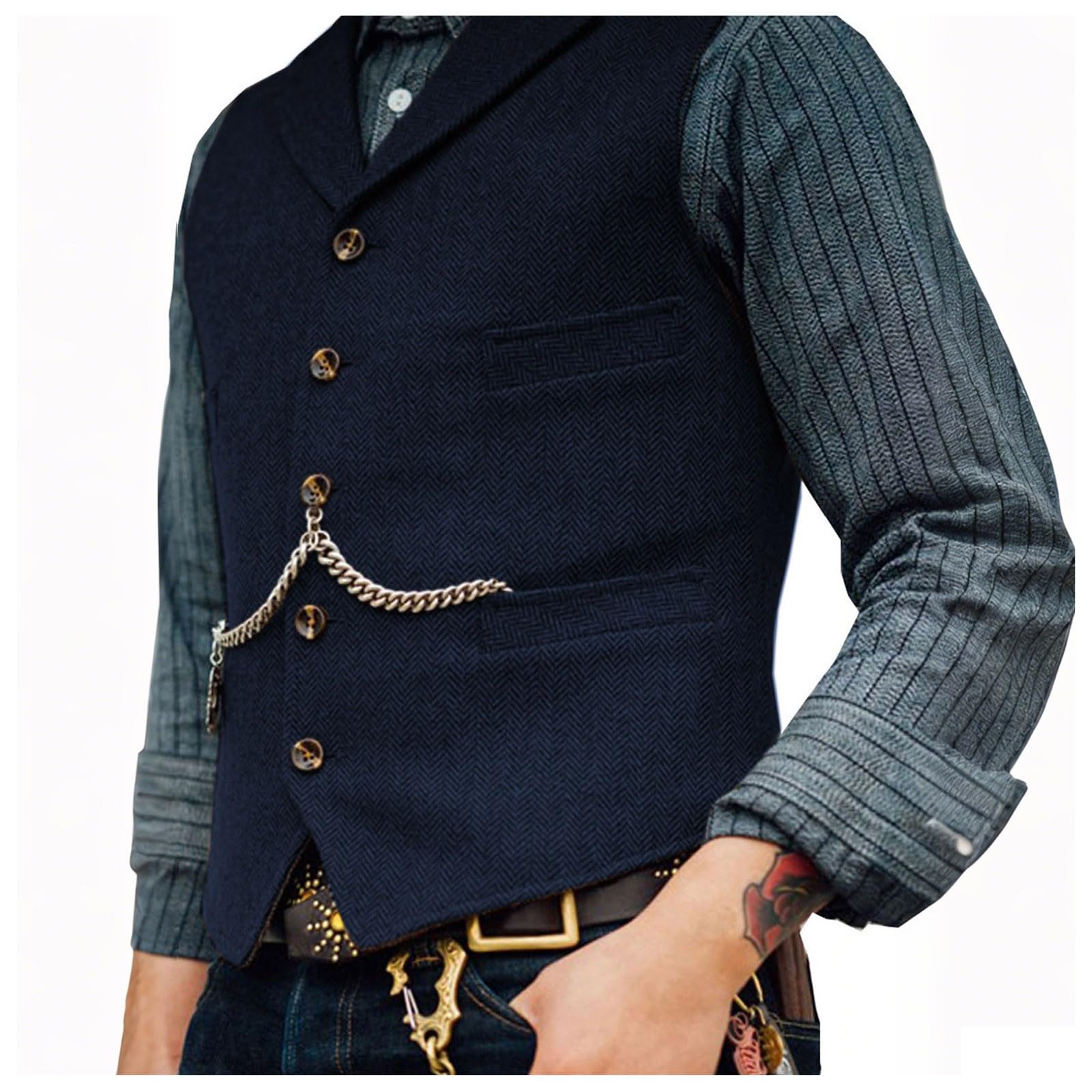 Gilet traditionnel uni bleu marine ample au style urbain unique - 5