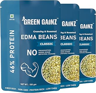 Green Gainz Roasted Edma Beans (Edamame) Classic Flavour (pack of 3-100gm each) | 100% Veg High Protein Snack | No Added Sugar | Non-GMO | Rich in Fiber | No Gluten