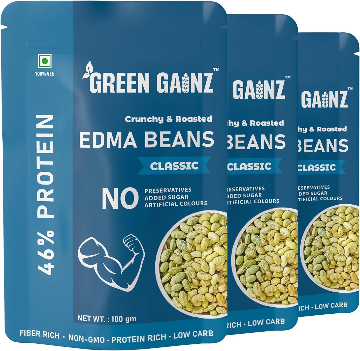 Roasted Edma Beans (Edamame) Classic Flavour (pack of 3-100gm each) | 100% Veg High Protein Snack | No Added Sugar | Non-GMO | Rich in Fiber | No Gluten