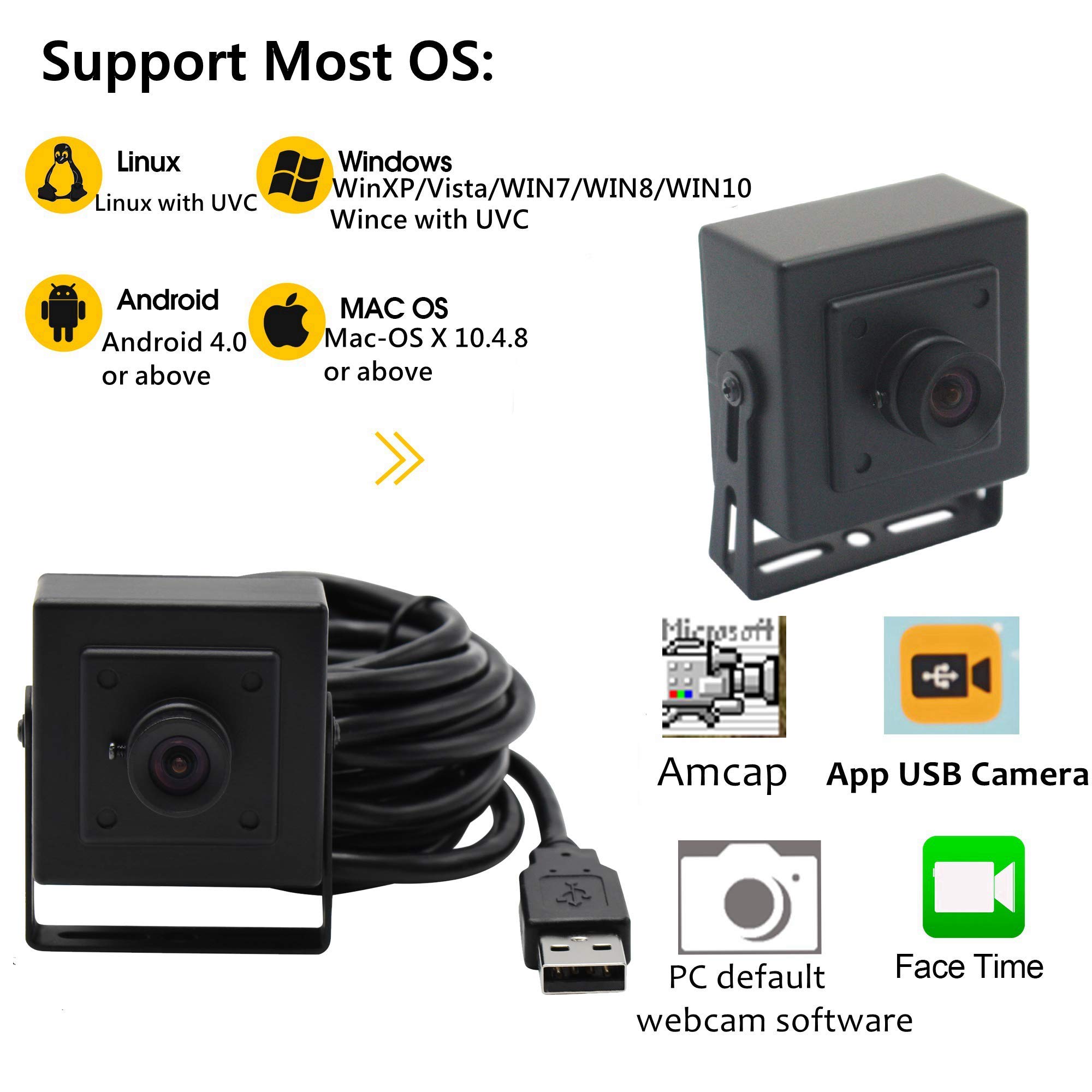 ELP OTG Cámara web de gran ángulo 5MP Aptina MI5100 CMOS 100 grados sin distorsión lente USB cámara para conferencias web/negocios/robot visión USB500W05G-BL100