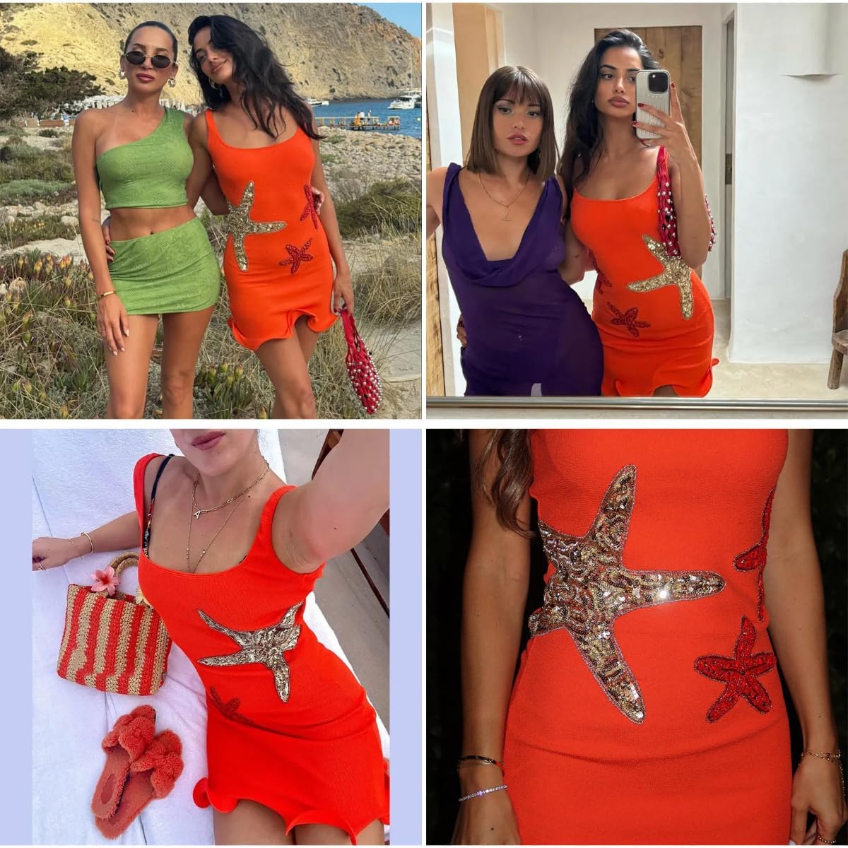 Suillty Women Teens Sequin Starfish Ruffle Hem Mini Tank Dress Sexy Square Neck Sleeveless Bodycon for Party Club - Image 5