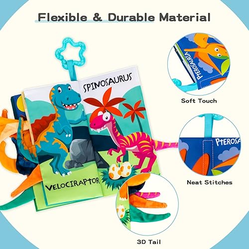 Miniatura 2 de Libros para bebés de 0 a 6 meses, 1 libro de tela arrugada para bebés, bebés y niños pequeños, juguetes de aprendizaje sensorial, cochecito, ducha,