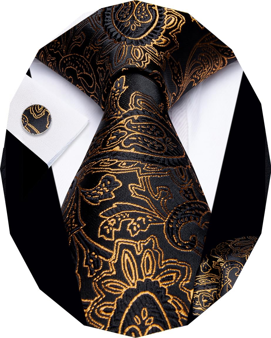 YourTies Paisley Tie Sets Floral Necktie Handkerchief Cufflinks Set Silk Woven Ties Business Wedding Party
