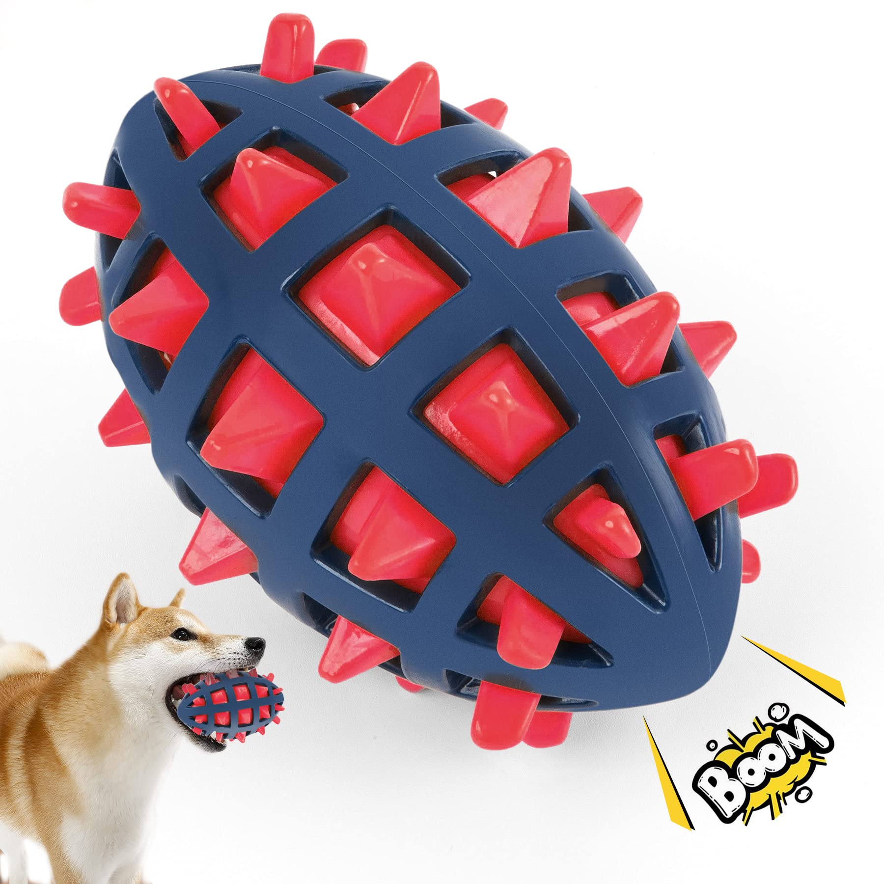 CoubonTail Dog Toy Ball, Dog Spiky Toy Ball with Squeaker, for Floating Chewing Fetching and Interactive Play (Red)