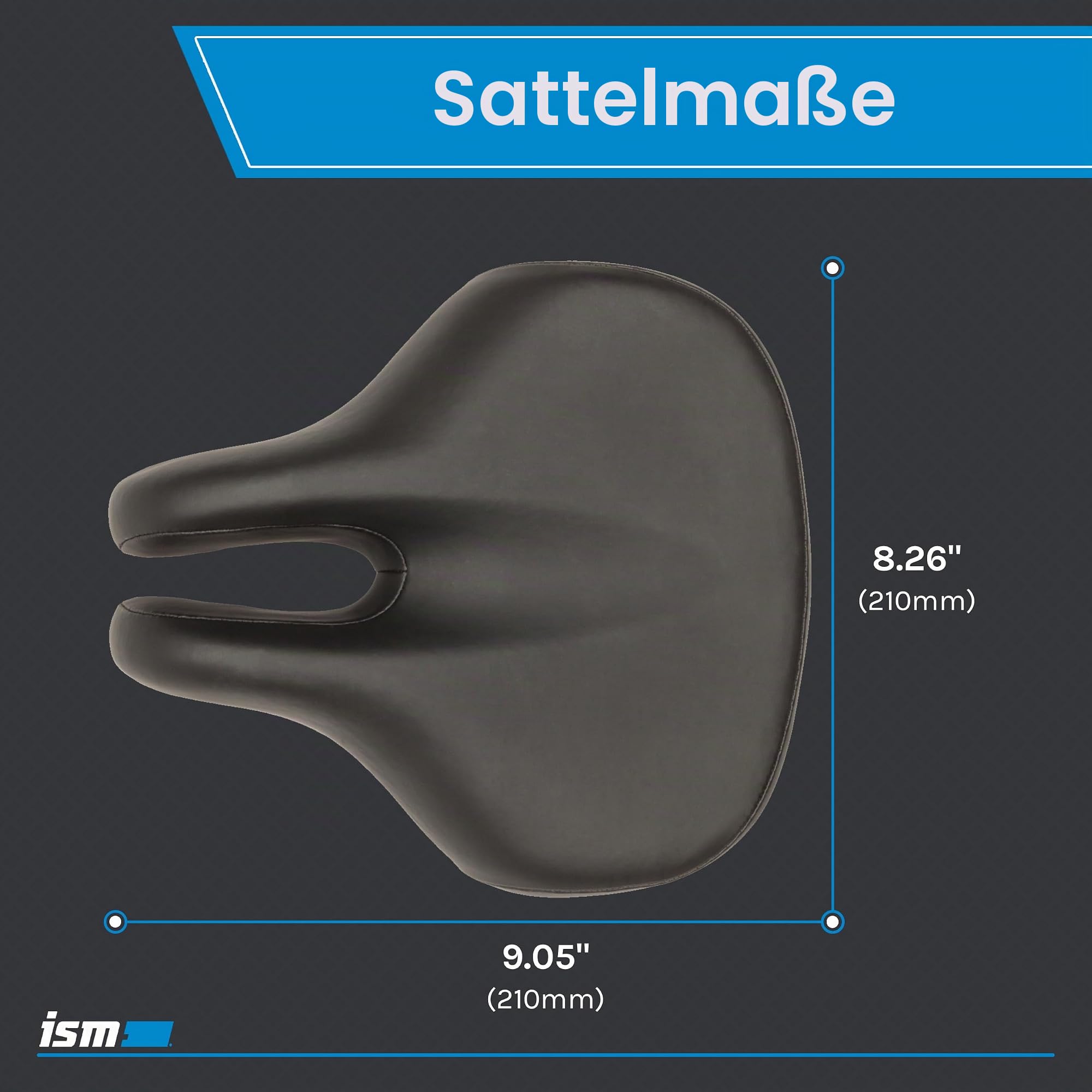 ISM Comfort Series Noseless Bike Saddle for Upright Riders - Anatomic Relief Bicycle Saddle for Hybrid, Police, Commuter Bikes, and Beach Cruisers - Wide and Thick Comfortable Bike Seat for Men/Women