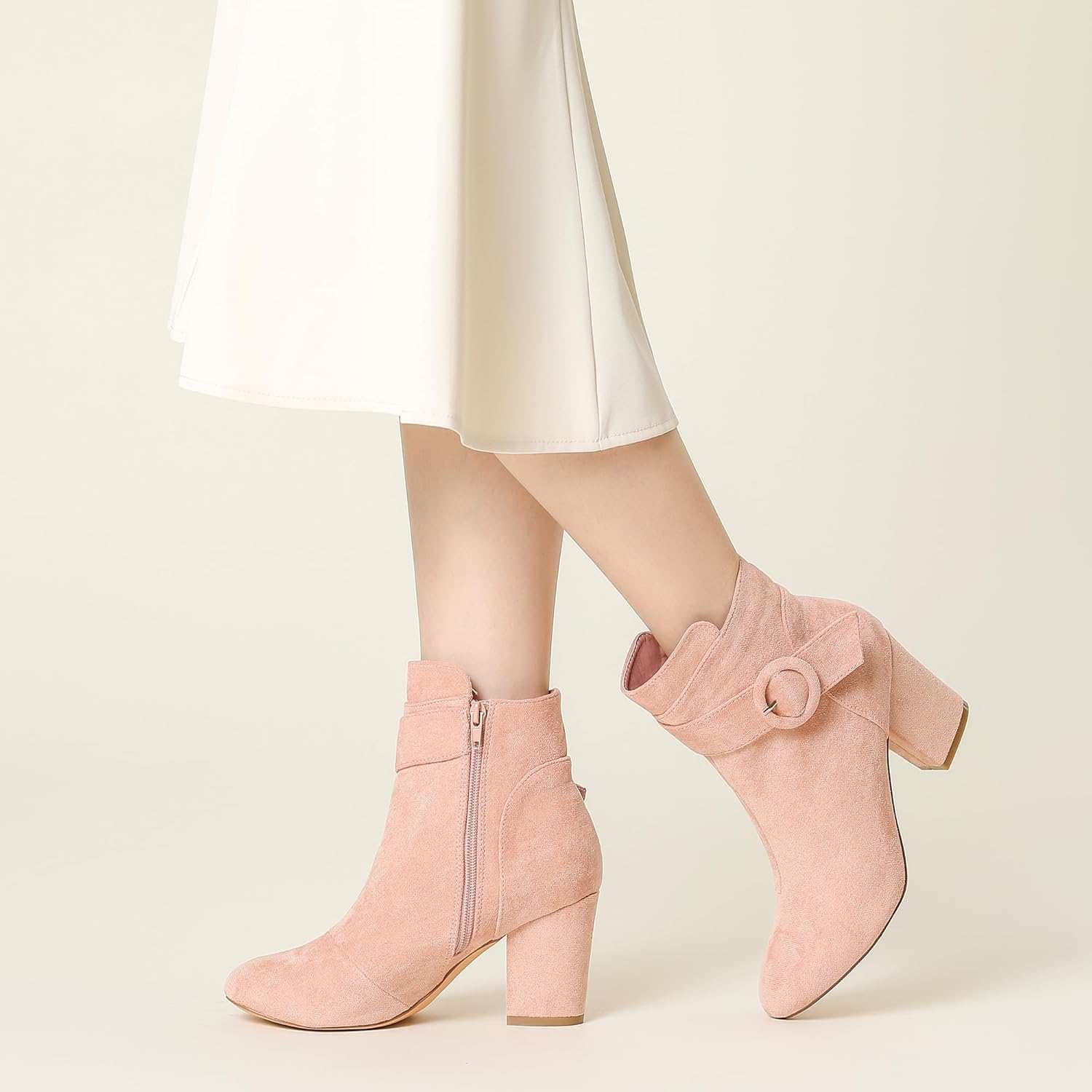 Perphy Round Toe Side Zip Buckle Chunky Heel Ankle Boots For Women - Image 2