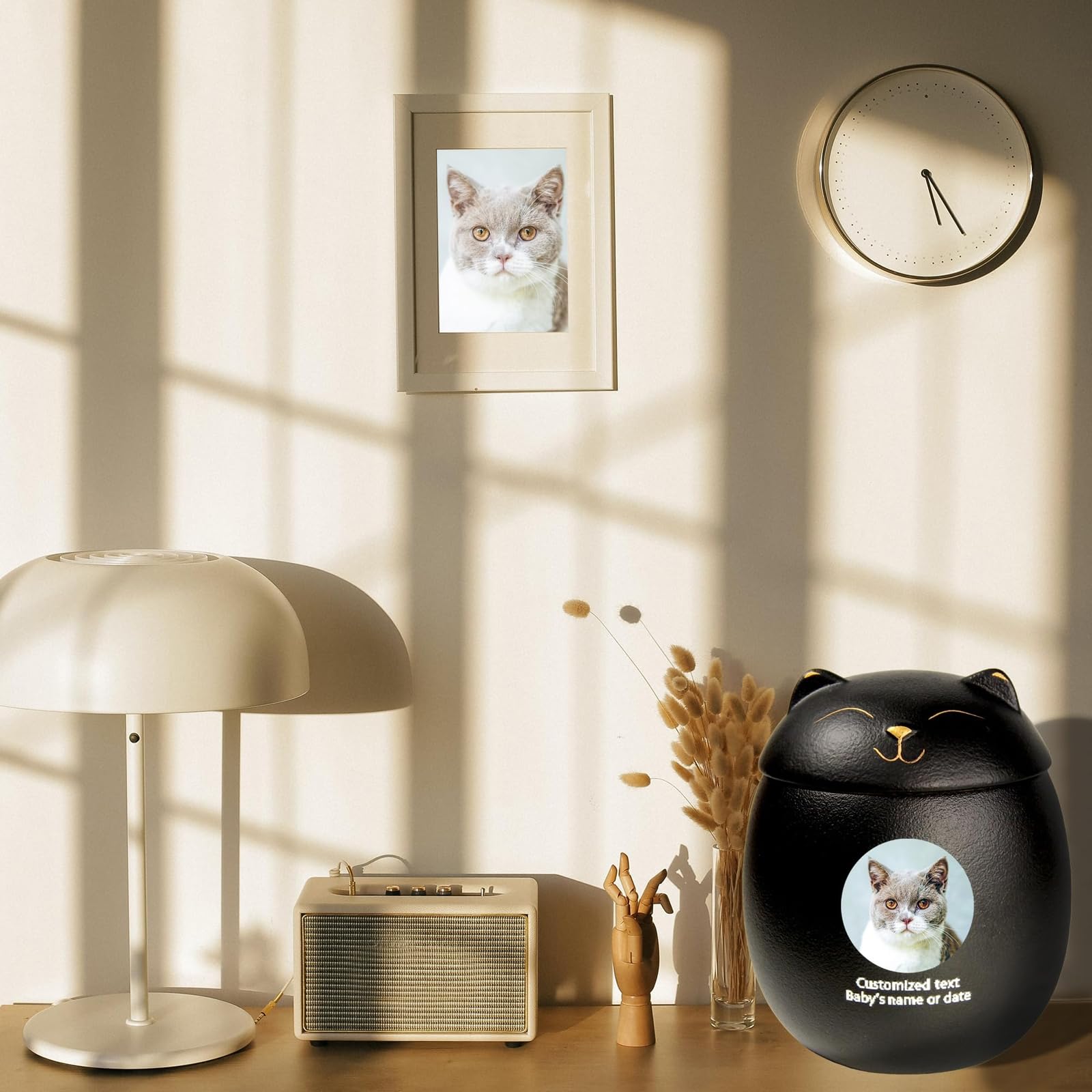 Urnas de Mascotas para Cenizas de Gatos - Urna de Gato Personalizada para Cenizas Urna de cerámica en Forma de Gato Urnas de cremación de Mascotas Cat Memorial Urnas,Negro,Little