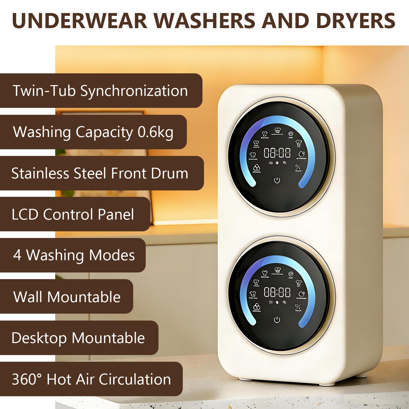 BANGBANGJI Lavadora portátil compacta de 3,5 L con Tina Doble, Ideal para Casas rodantes, Apartamentos y dormitorios Wallmount