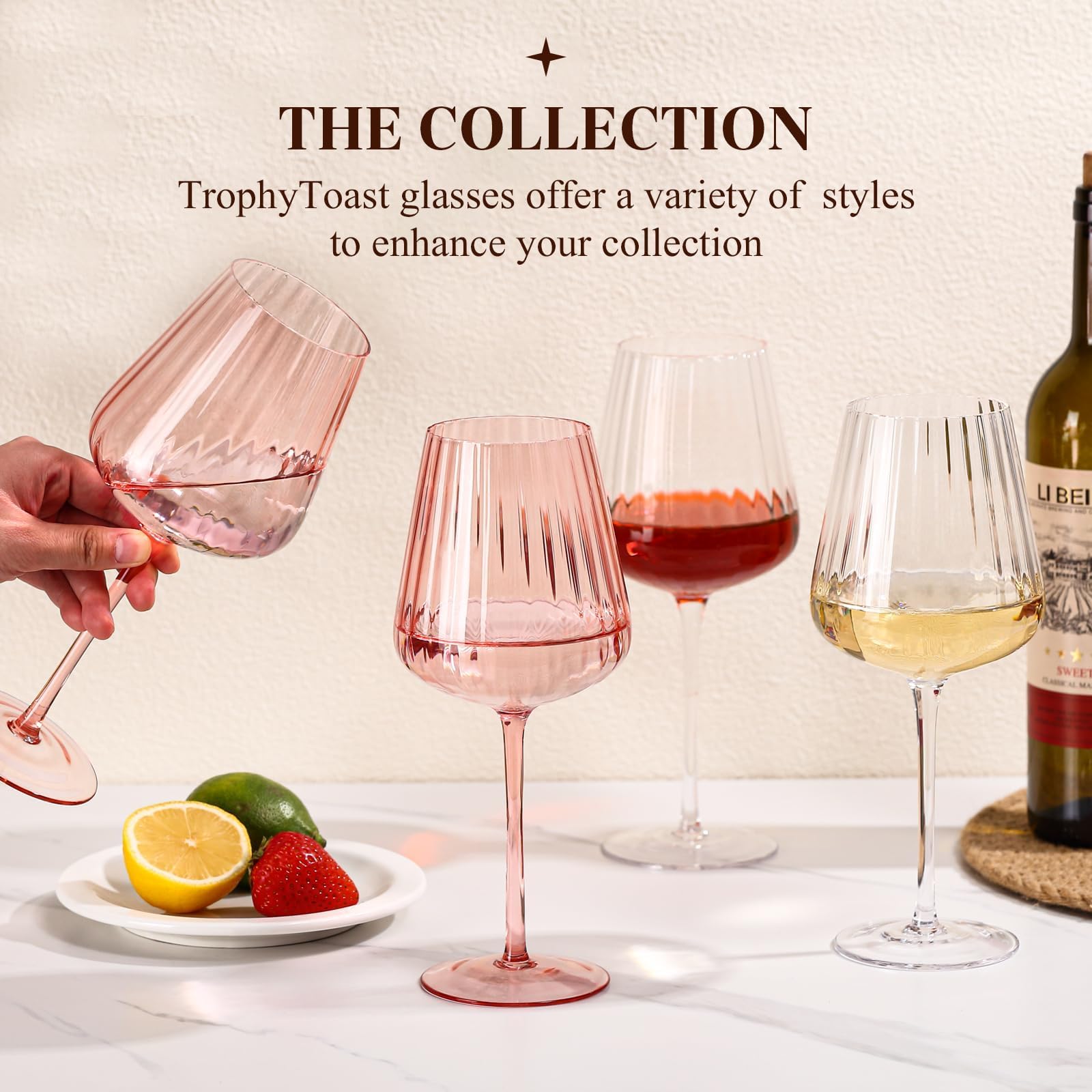Elegantes, geripptes Weinglas-Set, 400 ml, bleifrei, Kristall, gerippt, Stielgläser für Rot- und Weißwein, Premium-mundgeblasene Gläser für Hochzeiten, Dinnerpartys und besondere Anlässe