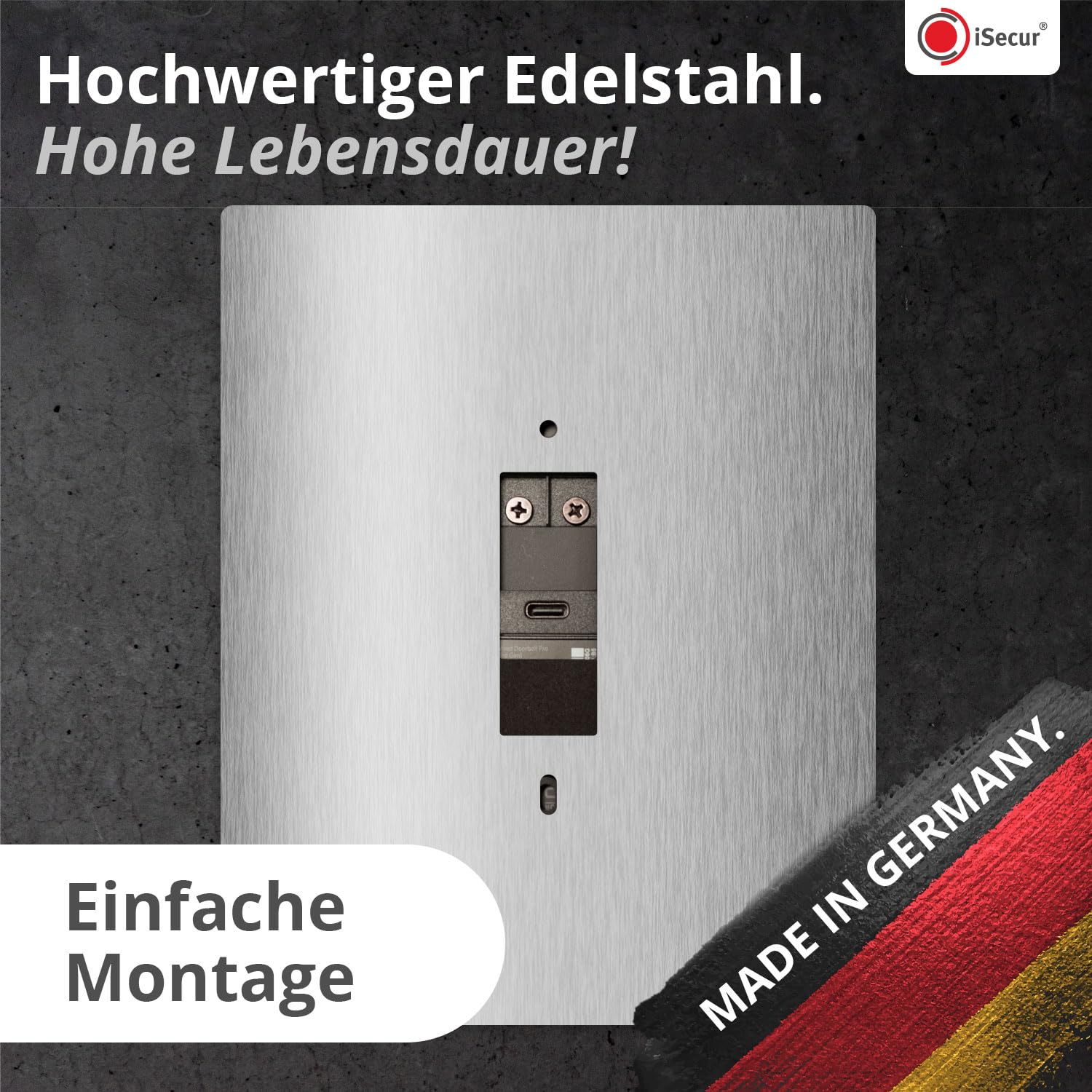 iSecur Blende passend für Ring Videotürklingel aus Edelstahl I Wired Doorbell Pro 3. Gen (2025) I Klingelschild I 140 x 175 mm I Türstation Platte für Klingel I az227