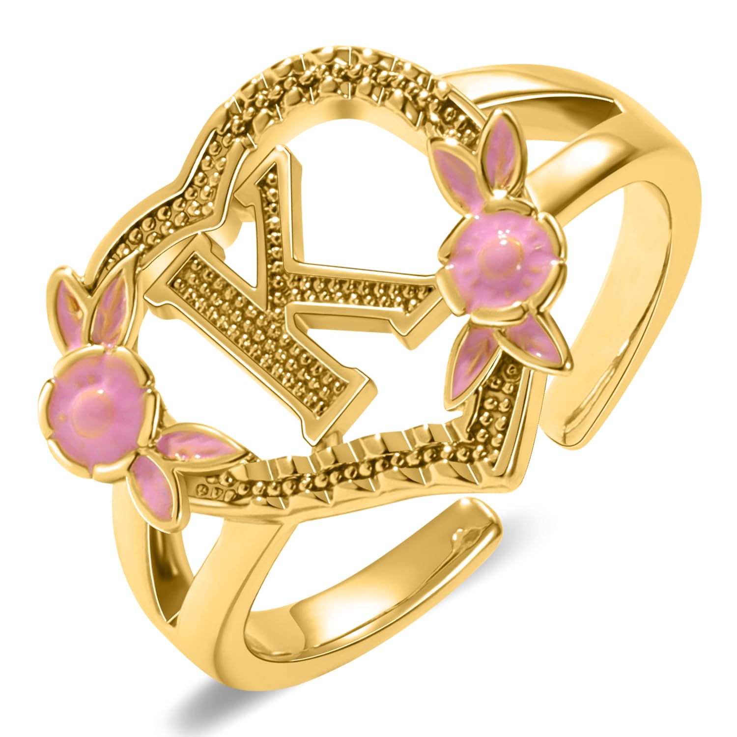Gold Initial Rings for Women - Non Tarnish Dainty 14K Gold Plated Heart Adjustable Letter Rings for Women, Stackable Cute Thumb Pinky Fashion Open Simple Birthday Gifts Jewelry