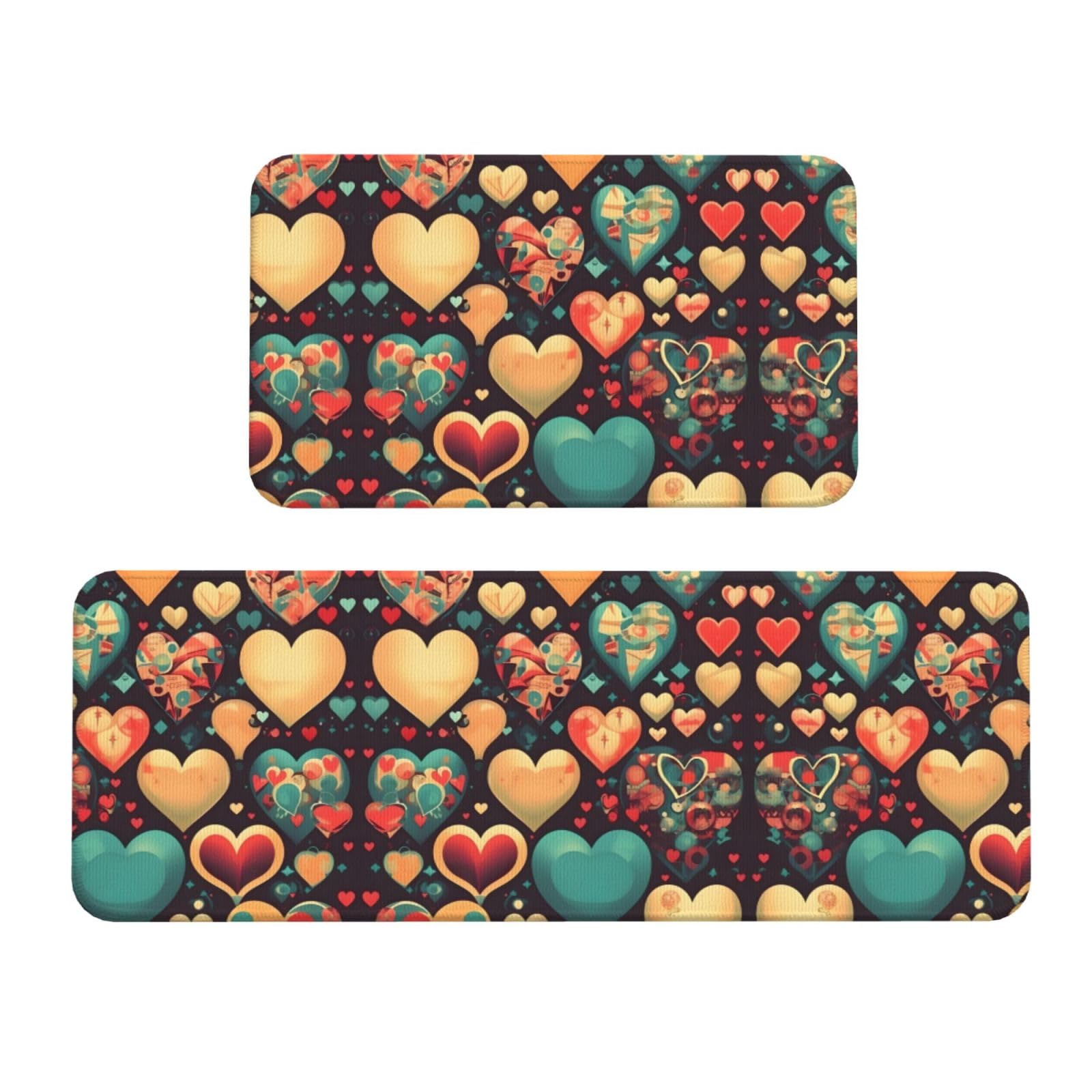 Alfombrillas de cocina y hogar en pack de 2 con diseño de corazones