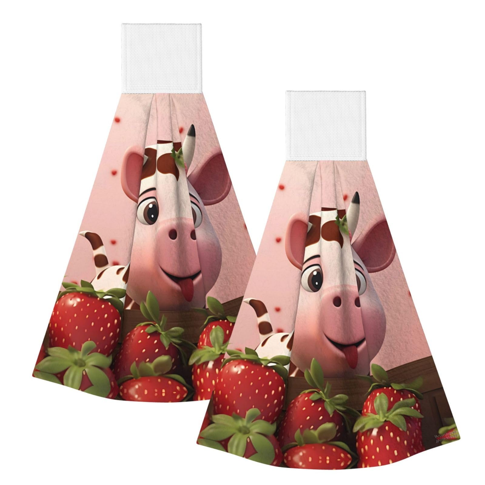 Cows and Strawberries Highly Absorbent Dish Towels Soft Coral Fleece Wipe