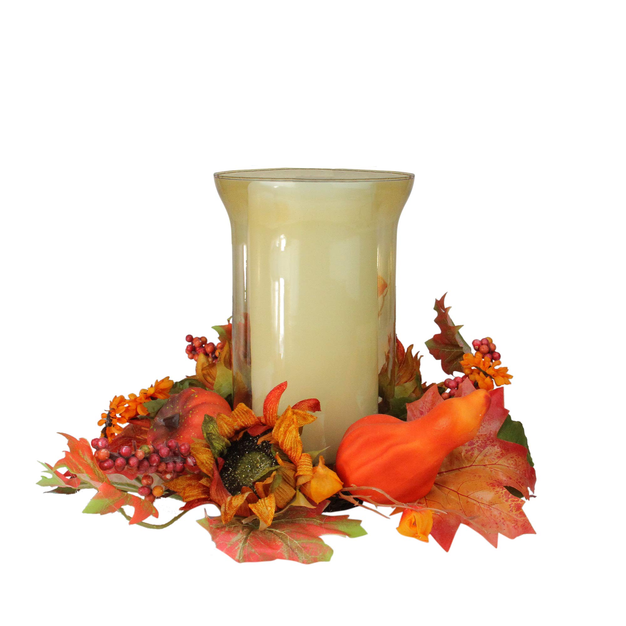 Northlight Autumn Harvest Sunflower and Pumpkin Thanksgiving Hurricane Candle Holder, 10