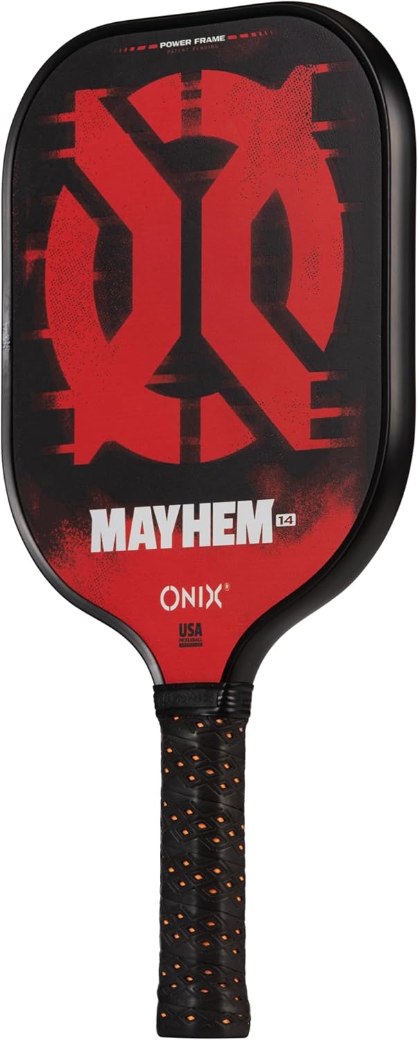 Onix Mayhem Patented ThermoFused Technology Carbon Fiber Power Frame Polypropylene Honeycomb Core Performance Power and Control Pickleball Paddle – 14mm or 16mm