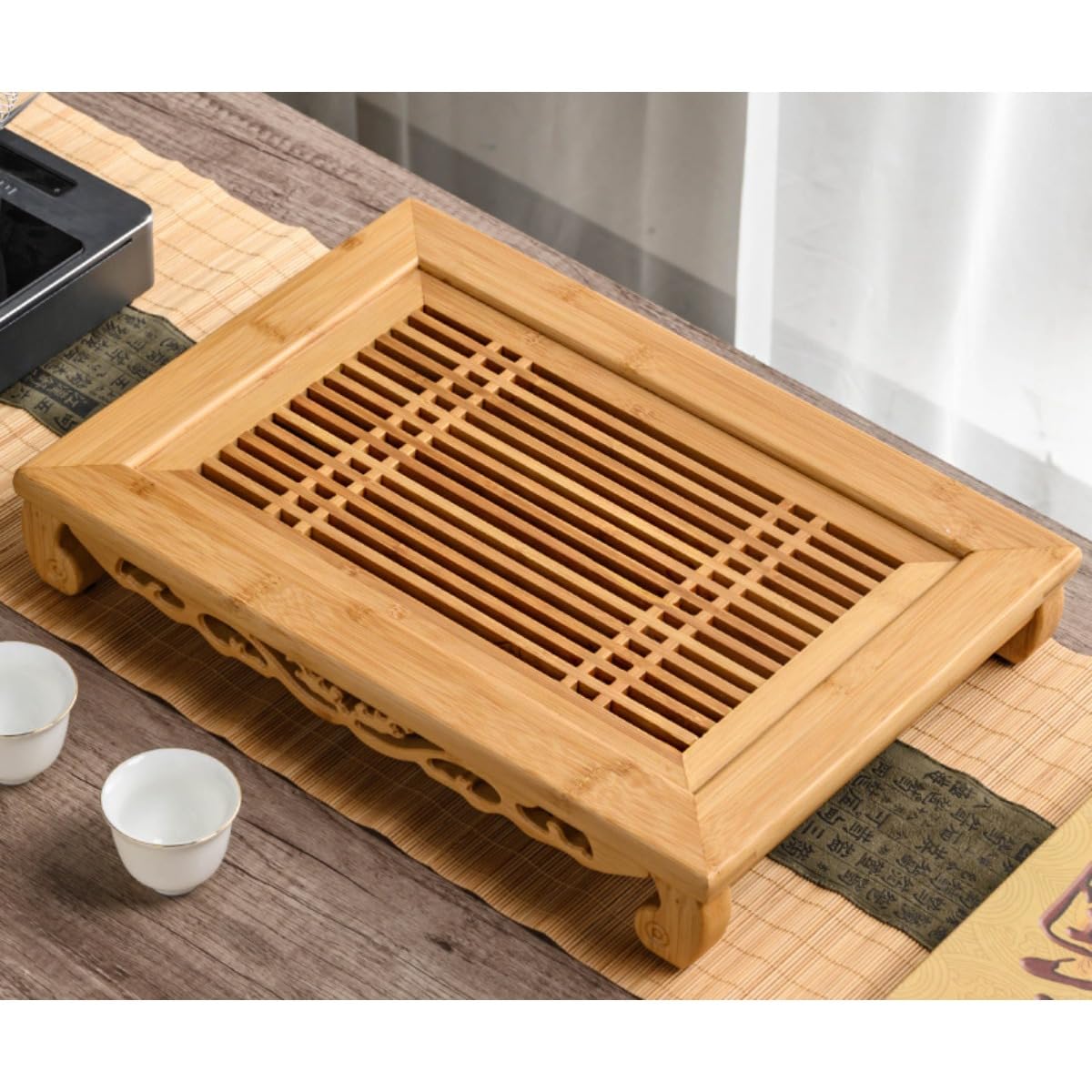 Amazon.co.jp: Auyyhui 中国茶盤・茶器 竹製茶トレイ・茶盆 排水付き