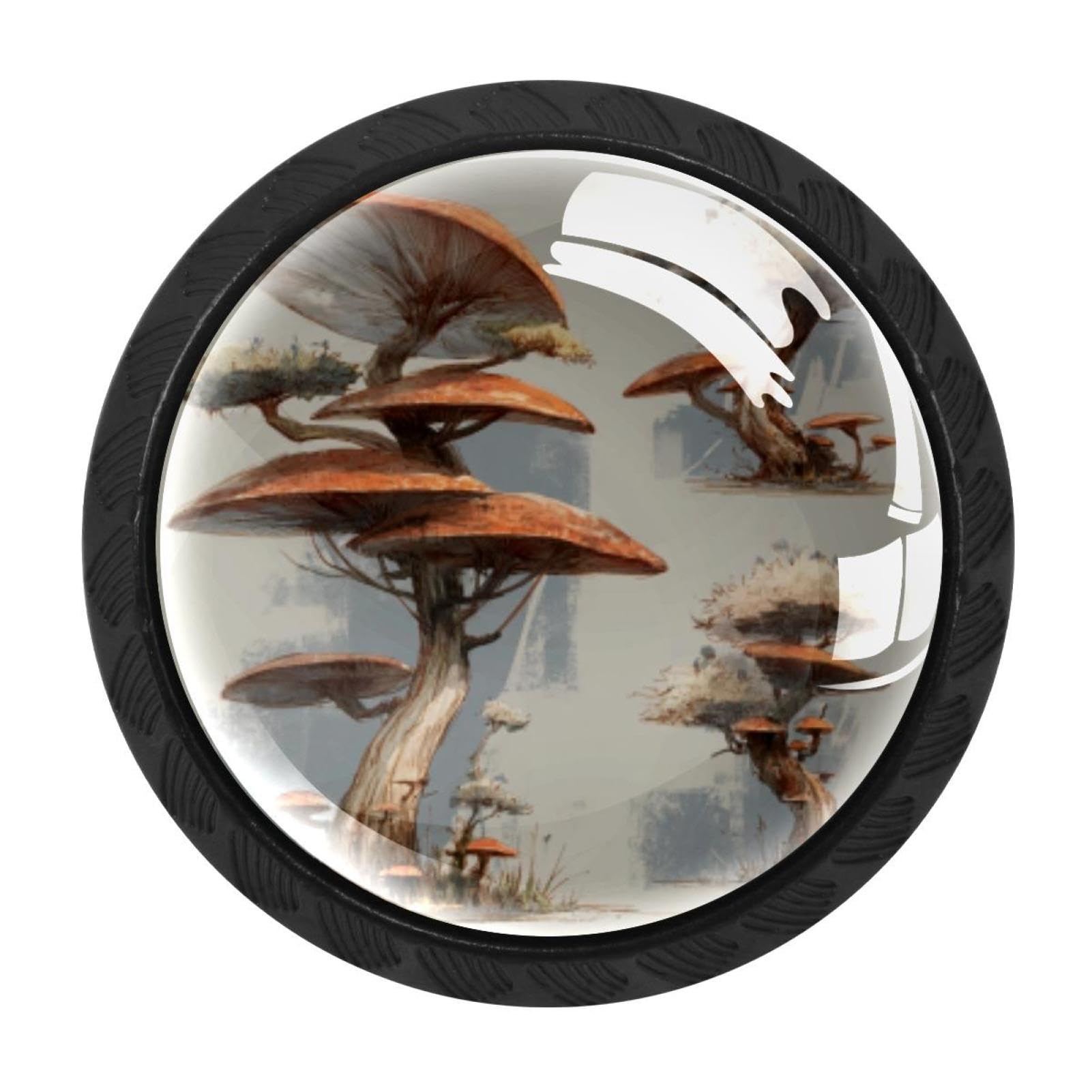 CHENZZZZ 4 Pack Mushrooms Trees (2) Drawer Knobs Round Shaped Crystal Glass Cabinet Knobs Pull Handles