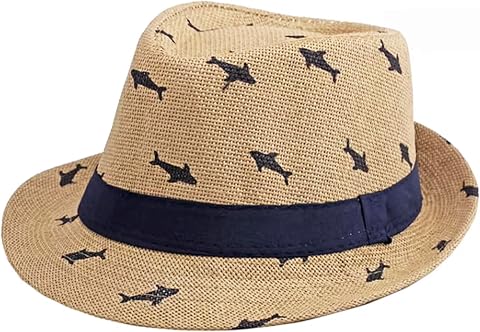 Kids Fedora Hat Anti-UV Sun Protection Summer Beach Straw Hat Floppy Short Brim Trilby Fedora Cap Vintage Cowboy Jazz Panama Cap Packable Outdoor Breathable Sunhat Headwear for Children Girls Boys