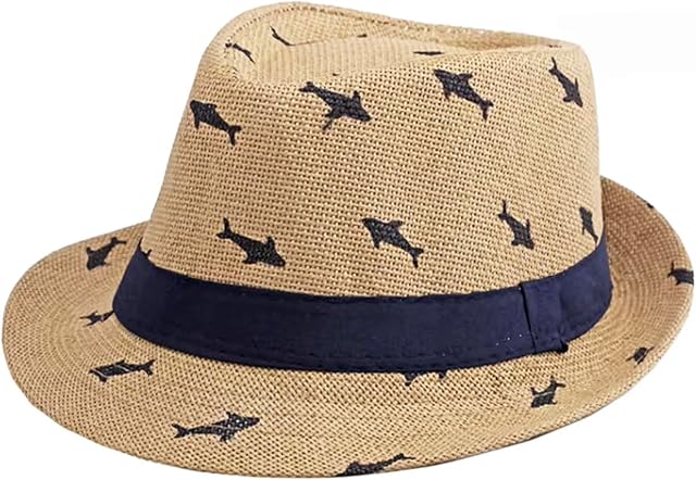 Kids Fedora Hat Anti-UV Sun Protection Summer Beach Straw Hat Floppy Short Brim Trilby Fedora Cap Vintage Cowboy Jazz Panama Cap Packable Outdoor Breathable Sunhat Headwear for Children Girls Boys