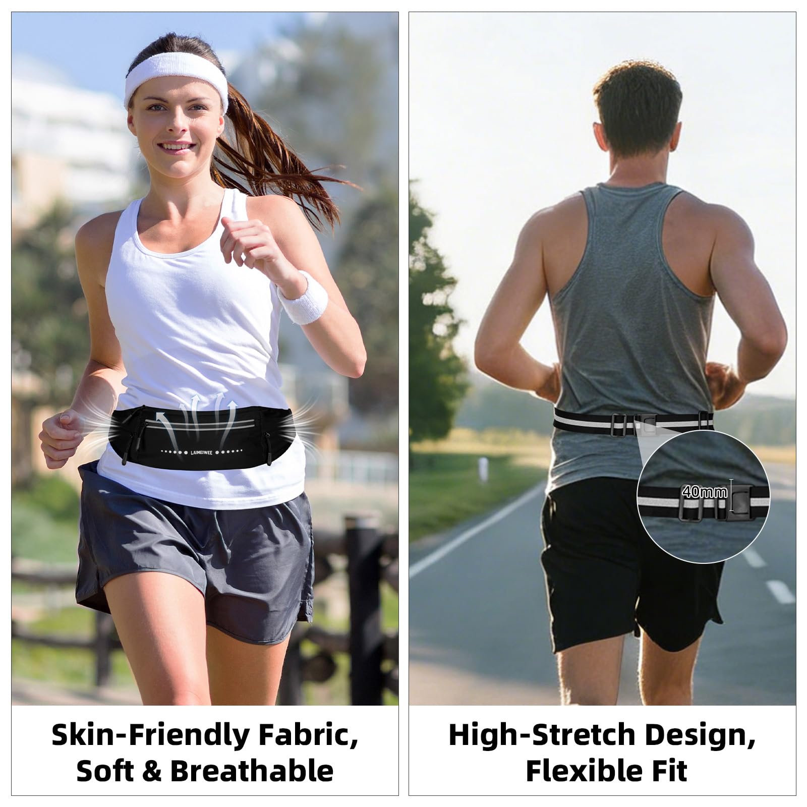 Laufgürtel Leicht & Wasserabweisend, Bauchtasche mit 4 Fächern & Reflektorstreifen – Sportgürtel für Handy, Schlüssel – Ideal für Marathon, Joggen, Wandern, Pendeln (für Damen & Herren)