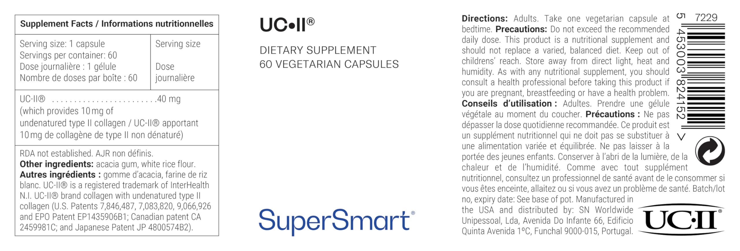 UC II Collagen (tipo 2) - Mobilità articolare - Senza glutine - SuperSmart | Forma di collagene di tipo 2 non denaturato - Salute delle ossa e dei muscoli - Combatte la diminuzione del collagene